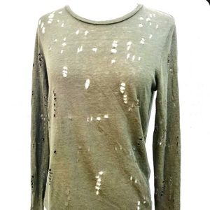 IRO army green long sleeve distressed shirt